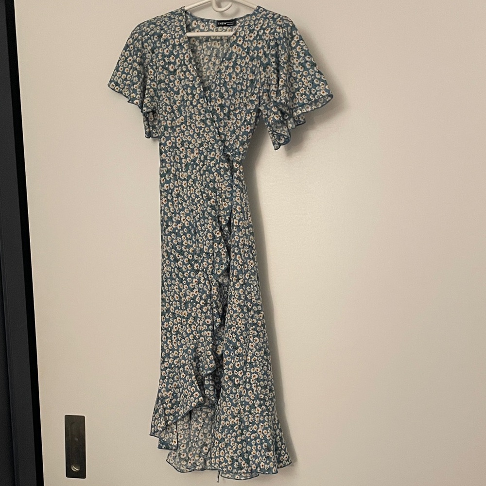 SHEIN Floral Blue Wrap Dress